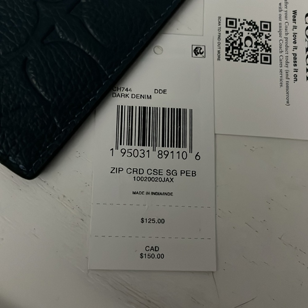 New Coach Zip Card Case in Dark Denim Signature Pebbled Leather - Picture 5 of 6